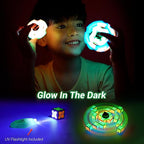 TOSY Magnet Fidget Spinner Glow - 16 Blocks, 3in1 Toy: Transformable Fidget Spinner, Infinity/Puzzle Cube, Easter Basket Stuffers Gift for Kids/Adults, Glowing STEM Sensory Stress Relief, 2-Pack