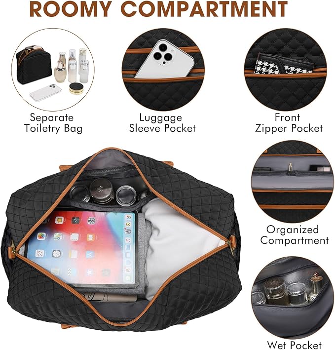 Travel Duffle Bag Weekender for Women - Carry-On Overnight Bag Personal Item Bag with Shoe Compartment & Wet Pocket Large Weekend Tote Bags with Toiletry Bag Hospital Bags for Labor and Delivery