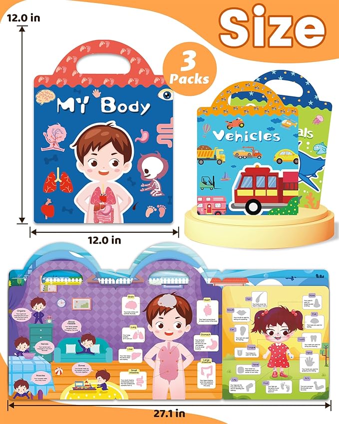 Walenced Reusable Sticker Book for Toddlers, Stickers for Kids, Toddler Sticker Book, Toddler Craft Activities, Toddler Travel Toys Boy Girl Birthday Gifts