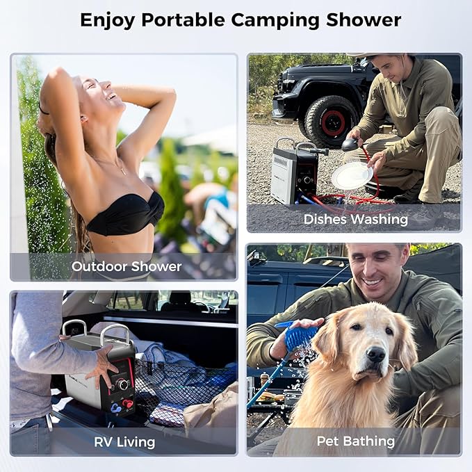 CAMPLUX Nano 3 Max, Portable Propane Water Heater & Shower Pump, Rechargeable Portable Shower System, CSA Certified Safety, Instant Hot Water for Camping, Hiking, Glamping & Vacationing