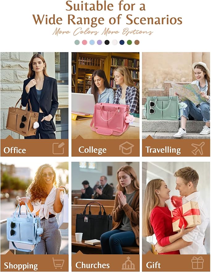 BESBESME Canvas Tote Bag for Women with Zipper & Compartments– Large Work & College Laptop Tote Crossbody Shoulder Bag