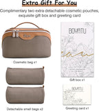 BOYATU Travel Makeup Bag Organizer Cosmetic Bag: 3 Pcs Set Make up Bags for Women with Handle - Waterproof Vegan Leather Toiletry Bags Travel Essentials Pouch with Compartments (A-02-Grey)