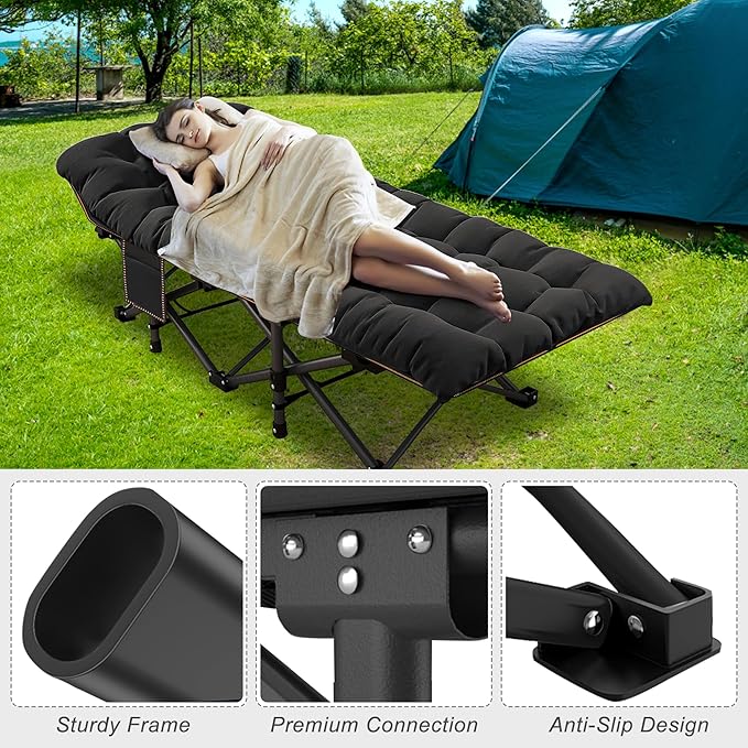 ABORON XXL Camping Cot for Adults 900LBS - 78"×32" Oversized Folding Bed with Mattress Pad, Heavy Duty 1200D Oxford Outdoor Cot with Carry Bag