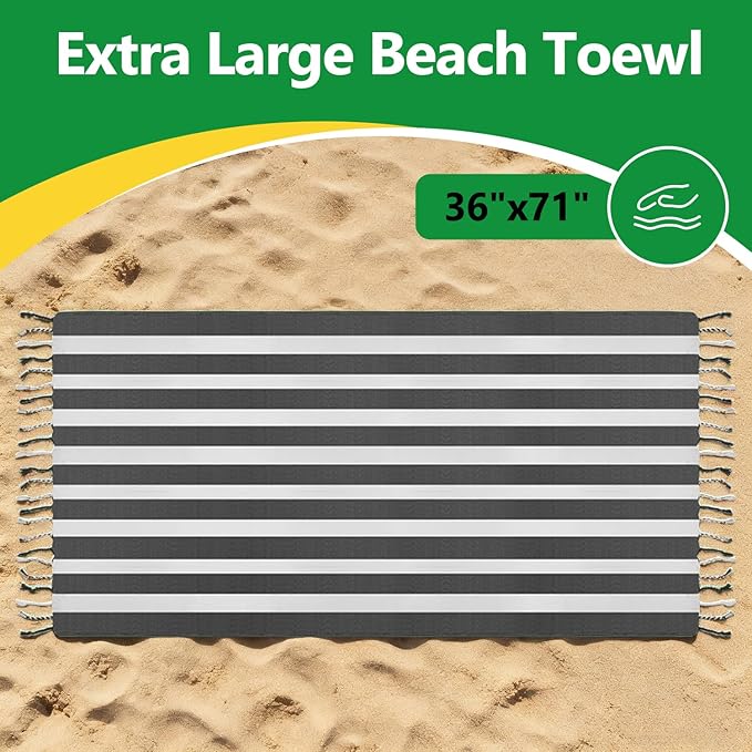 12 Pack Turkish Beach Towel 36"x71" Extra Large Beach Towels Sand Free Bath Towels Adults Lightweight Quick Dry Pool Towels Black