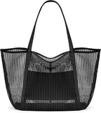 KALIDI Upgrade Version Beach Mesh Tote Bag MAX 27L Large capacity,Shoulder Bag Nylon Hobo Women Casual Foldable Beach Picnic
