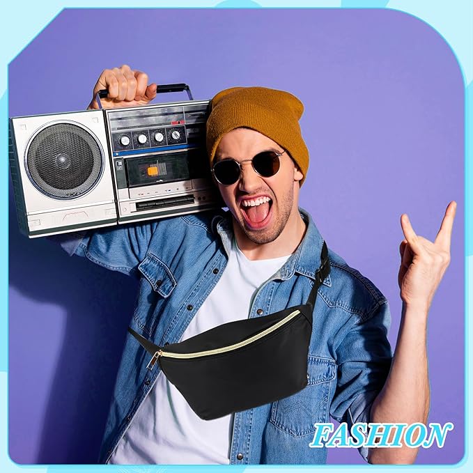 Amylove 9 Pieces Fanny Packs Nylon Waist Bag Zipper Travel Running Bag with Adjustable Strap for Women Men(Nylon,Black)