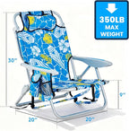 2 Pack Lightweight Portable Camping Beach Chair for Adult, Outdoor Lay Flat Folding Beach Chairs with 5 Positions, Backpack Beach Chair with Towel Bar, Zipper Pouch, Cup Holder, Hawaiian Style