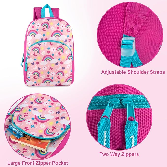 Trail maker 15 Inch Kids Backpacks for Boys & Girls | Preschool, Kindergarten, Elementary School Backpacks with Adjustable, Padded Straps (Radiant Rainbows)