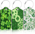 3 Pack St. Patrick's Day Shamrock Luggage Tags for Suitcase Lucky Clovers PU Leather Travel Luggage Tag Privacy Cover ID Label for Women Men Baggage Backpack Handbag School Bag