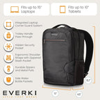 EVERKI Studio Slim Laptop Backpack for Men & Women, Lightweight & Softly Padded With Corner Protection, Trolley Handle, High Contrast Lining, Made of Recycled Materials (14 Liters Capacity)