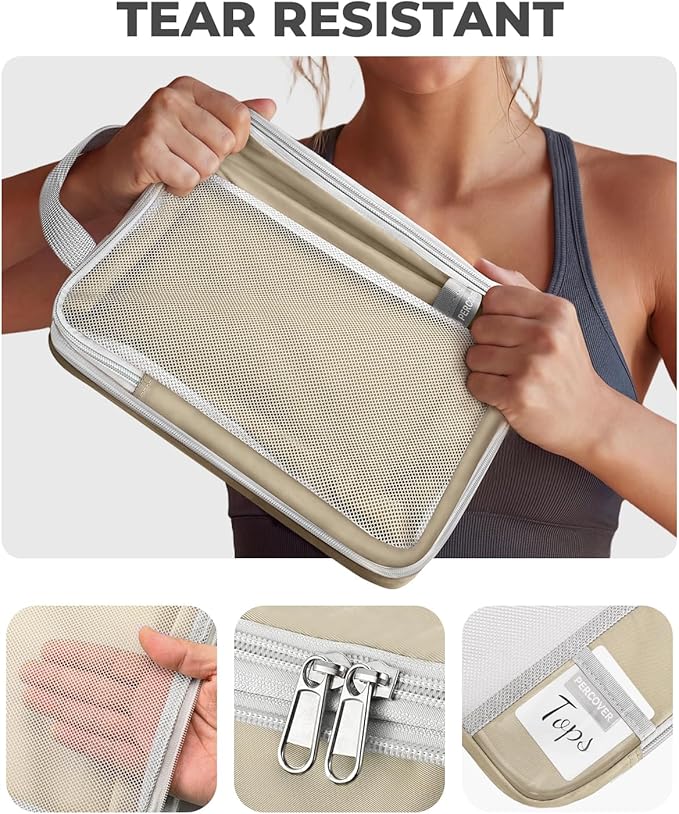 Percover Compression Packing Cubes 6-Piece Set, Packing Cubes Compression for Travel with Multi-Size Organization, Travel Organizer for Carry On & Checked Luggage, Camel