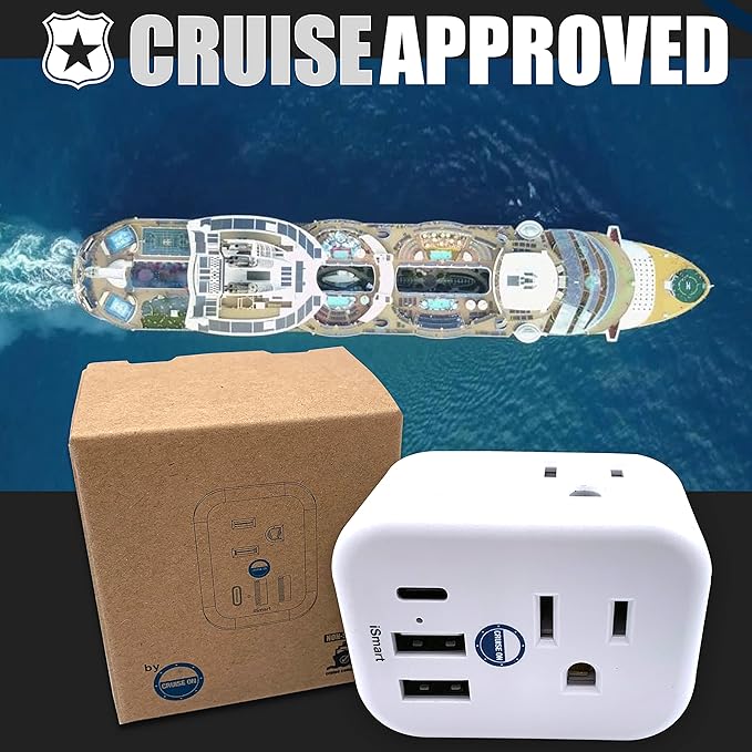 Cruise Approved Power Strip Non Surge Protector for Cruise Ship Multi Plug, 6 Outlets, 2 USB-A, 1 USB-C, & 3 AC Outlet for Carnival, Celebrity, Princess, Norwegian & Major Lines in 2026 & 2027