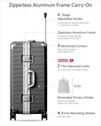 Checked Luggage with Spinner Wheels, 8010S Aluminum Frame Zipperless Polycarbonate Hard Shell Suitcase (ZX-Core, Charcoal Metallic, 24 Inch)