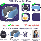 napfun Neck Pillow for Travel with Travel Pouch, Sleep Mask & Earplugs, Memory Foam Airplane Pillow for Headrest Sleep with Eyeshades, Plane Essentials with Eye Blindfold, Sky Blue Striped Kit