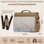 RAINSMORE Messenger Bag for Men 17-17.3 Inch Laptop Bag Water-resistant Canvas Computer Shoulder Bag Office Work Briefcase Large Casual Satchel Bags for Men Bookbag for College, Khaki