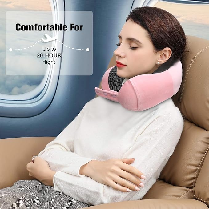 Cirorld Neck Pillow for Traveling, Travel Pillows for Airplanes,100% Pure Memory Foam Travel Neck Pillow, Adjustable Flight Pillow, Portable Plane Accessories with Eye Mask, Earplugs, Carry Bag