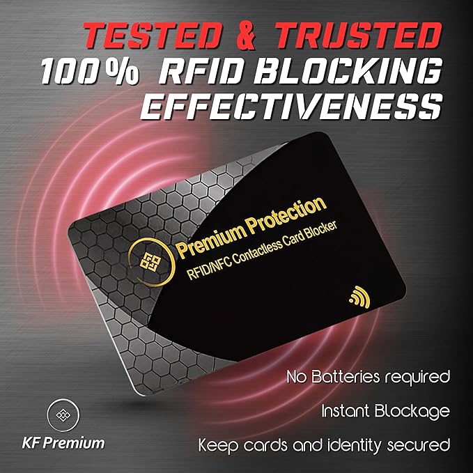 KF-Premium RFID Blocking Card (2 Pack) - Ultra Thin Debit & Credit Card Protector for Travel & Passport - Anti Theft & Fraud Contactless NFC Blocker - Wallet Defender for Men & Women - Gold