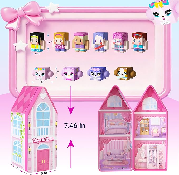 GobiDex Magnetic Figures Set- Portable Tin with Spinning Animals & Characters, STEM Travel Toys for Girls Ages 3+, Princess Pretend Play Gift