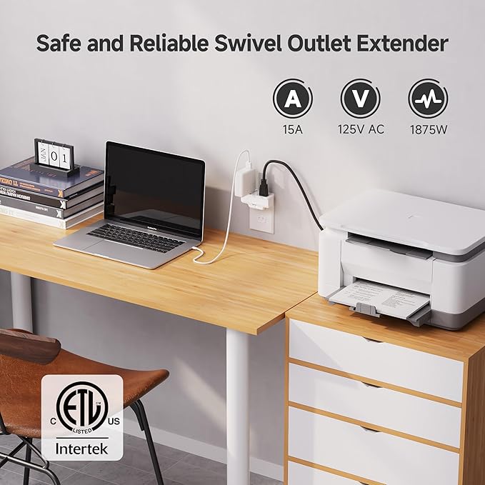 [ETL Listed] Cable Matters 2-Pack 3-Outlet Grounded 180 Degree Swivel Wall Tap, 3 Plug Wall Adapter, Multi-Plug Outlets, White