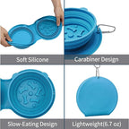 Foldable Dog Travel Bowl with Carabiner Clip, Portable Pet Water Bowl for Hiking Camping Walking, Collapsible Silicone Outdoor Dog Bowl, Space Saving Food & Water Dish for Puppy (Blue)