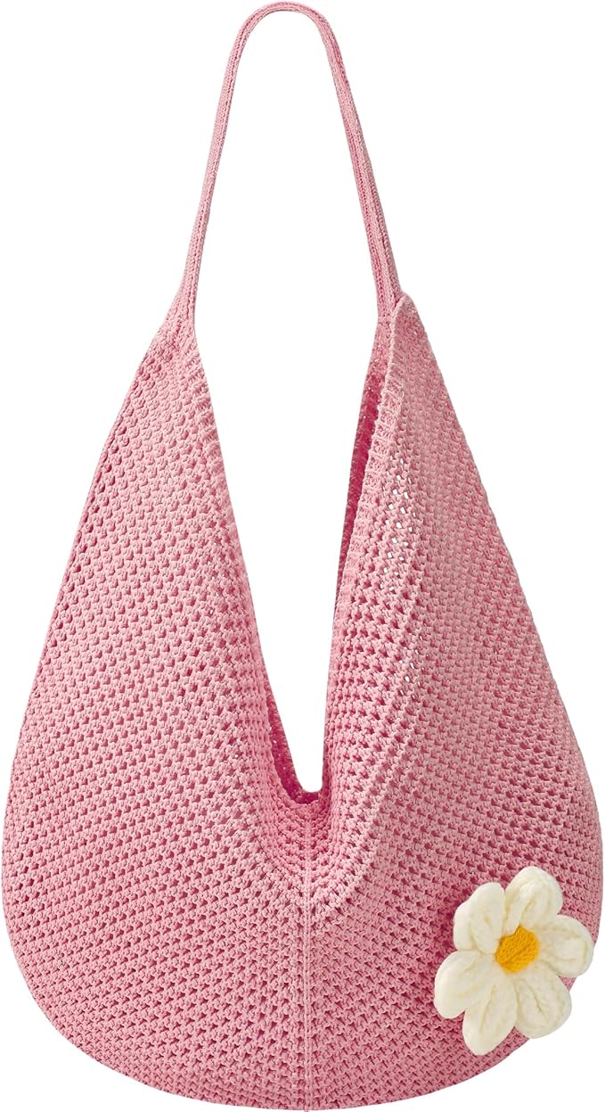 Premillow Crochet Beach Bags for Women, Summer Beach Tote Bag, Mesh Cute Beach Purse, Aesthetic Knit Bag Handbag Shoulder Bag