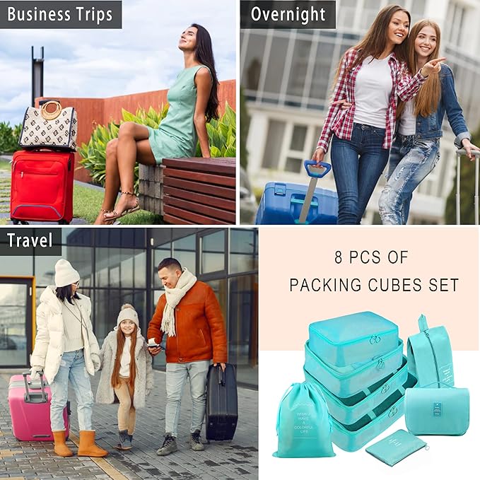 Packing Cubes, 8 Pcs Travel Packing Organizers for Suitcases, Large Capacity Travel Luggage Organizers Set includes 8 Storage Bags (Sky Blue)