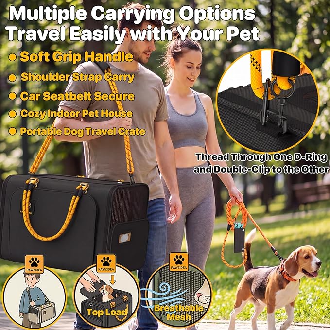 PAWZIDEA Large Pet Carrier Expandable, 24"×16"×16" Soft-Sided Cat Carrier for 2–4 Cats up 55lb, Portable & Collapsible Small Medium Dog Travel Crate for Car, XL Storage Pocket, ID Card, Shoulder Strap