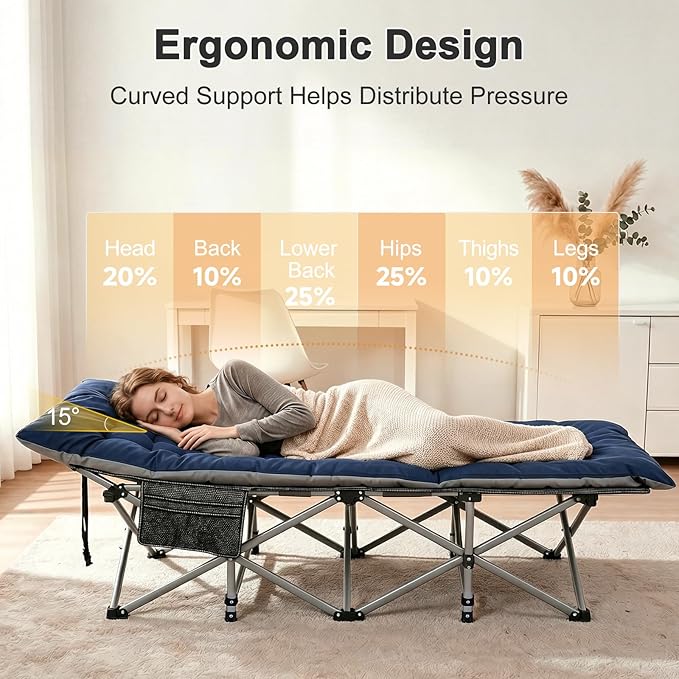 ABORON Camping Cot for Adult 28" Extra Wide, 2PK Heavy-Duty 1200D Oxford Cot for Sleeping, Portable Folding Camp Bed with Mat & Carry Bag