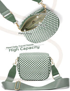 Trendy Woven Checkered Crossbody Bum Bag for Women，PU Leather Checkered Purse Fanny Packs Belt Bag (Woven Bum Bag - Bean Green White)