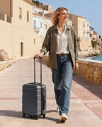 Coolife Carry On Luggage 22x14x9 Airline Approved Hardside PC+ABS Suitcase with TSA Lock, Lightweight Rolling Travel Luggage with Spinner Wheels(Charcoal, 20in)