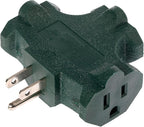 Projectpak 3 Outlet T Shaped Wall Plug Grounding Adapter Splitter Extender – Durable Grounded Power Tap | 3 Pack (Green)