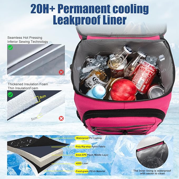 Backpack Cooler Insulated Leak Proof, Lightweight Soft Sided Cooler Backpack for Men Women, Waterproof Beach Cooler Bag Lunch Backpack for Camping Hiking Picnic Fishing Travel Outdoor