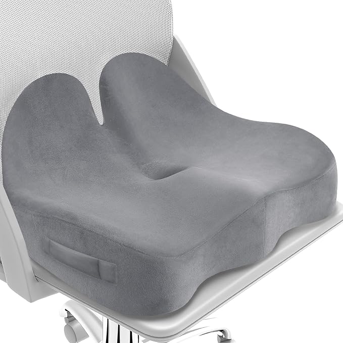 CushZone Seat Cushion, Memory Foam Office Chair Seat Cushion for Office Chairs/Car/Long Trip/Desk Chair/Gaming, X-Large Size for Sciatica & Hip & Tailbone Pain Relief, Sciatica Support (Light Gray)