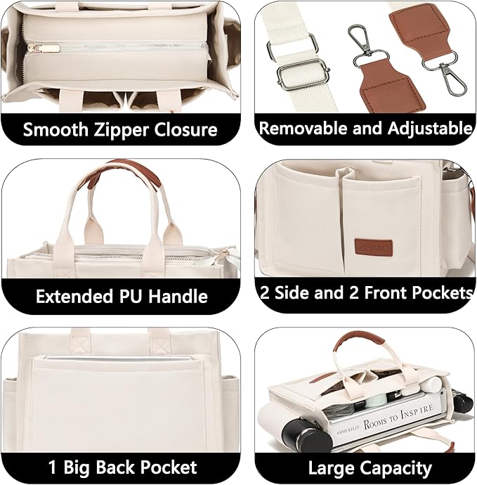 ZHMO Canvas Tote Bag for Women,Women's Bags Crossbody Bags Work Laptop Tote Bag Large Handbags Purse for Travel Nurse Teacher
