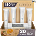 Infuse Pure White Tea and Coconut Hotel Soaps and Toiletries Bulk Set | 1-Shoppe All-In-Kit for Airbnb | 1oz Shampoo & Conditioner, Body Wash, Lotion & 1.25oz Bar Soap | Travel Size 150 Pieces