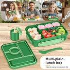 Amathley Bento Box Adult Lunch Box Kids,Lunch Containers for Adults/Kids/Toddler,5 Compartments Bento Lunch Box with Sauce Vontainers,Microwave & Dishwasher & Freezer Safe,BPA-Free (Emerald green)