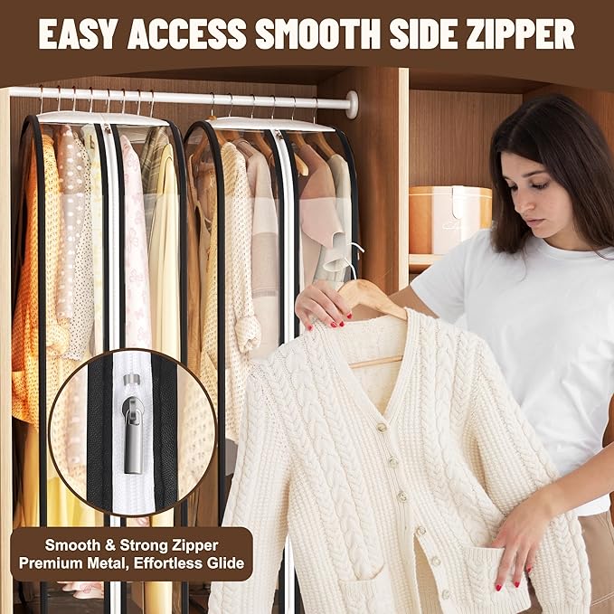 Garment Bags for Hanging Clothes 60” Long, Ultra Clear Suit Bags for Closet Storage, Moving Organization, Travel Covers with 10" Gussets for Coat, Dress, Shirt and Sweater - 2 PCS