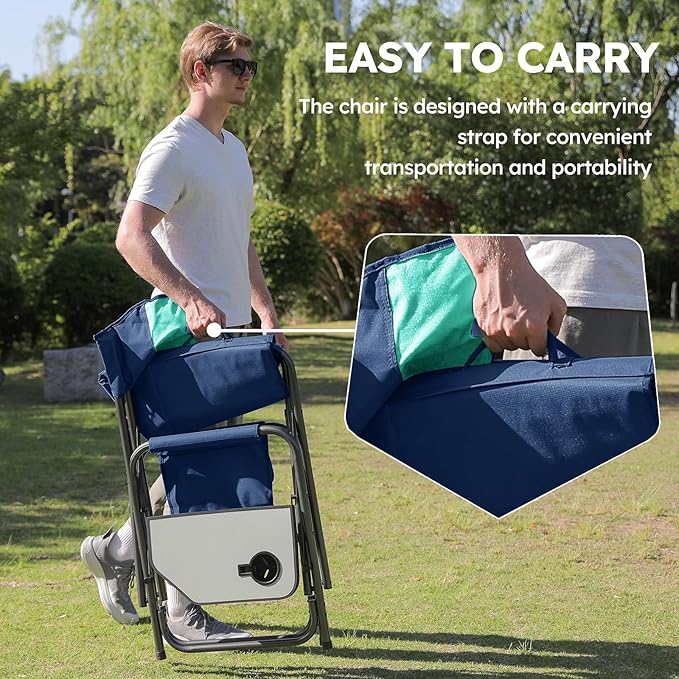 Colegence Oversized Directors Camping Chair Set of 2 Support 600 LBS, Heavy Duty Folding Outdoor Chairs with Detachable Side Pocket and Adjustable Side Table for Outside Beach,Lawn,Fishing,Dark Blue