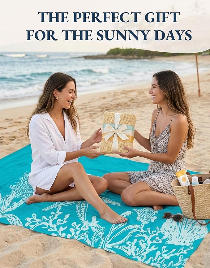 LANE LINEN 2-Pack Oversized Beach Towels, 39"x71" – Quick-Dry, Sandproof & Absorbent – Lightweight Travel Essentials for Pool or Shore – Starfish Serenade