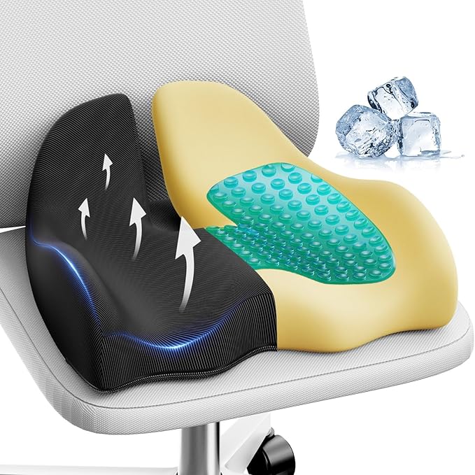 Benazcap Large Cooling Gel Seat Cushion for Office Chair Ergonomic Cushions-Gel & Memory Foam Coccyx Butt Pillow for Sciatica & Back Pain Relief for Long Sitting for Gaming Chair and Car Seat-Black
