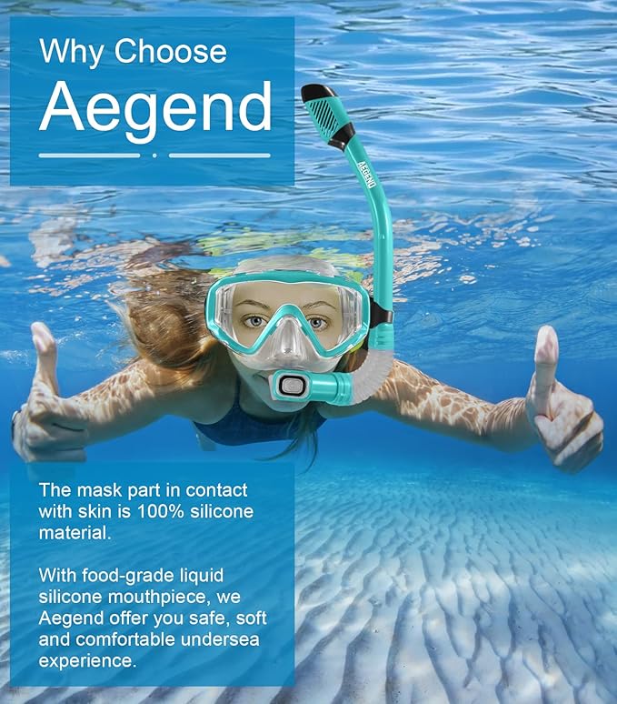 Aegend Snorkeling Gear for Adults Youth Kids, Snorkel Mask with Top Dry Valve - Panoramic View Anti-Leak and Anti-Fog with Mesh Bag for Snorkeling, Scuba Diving, Freediving & Swimming
