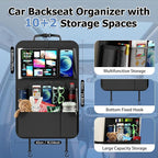 KaiCross Car Backseat Organizer with Table Holder,10 Storage Pockets Backseat Car Organizer and Storage with 600D Oxford Cloth,Travel Essentials,Kick Mats Back Seat Protector-2 Pack