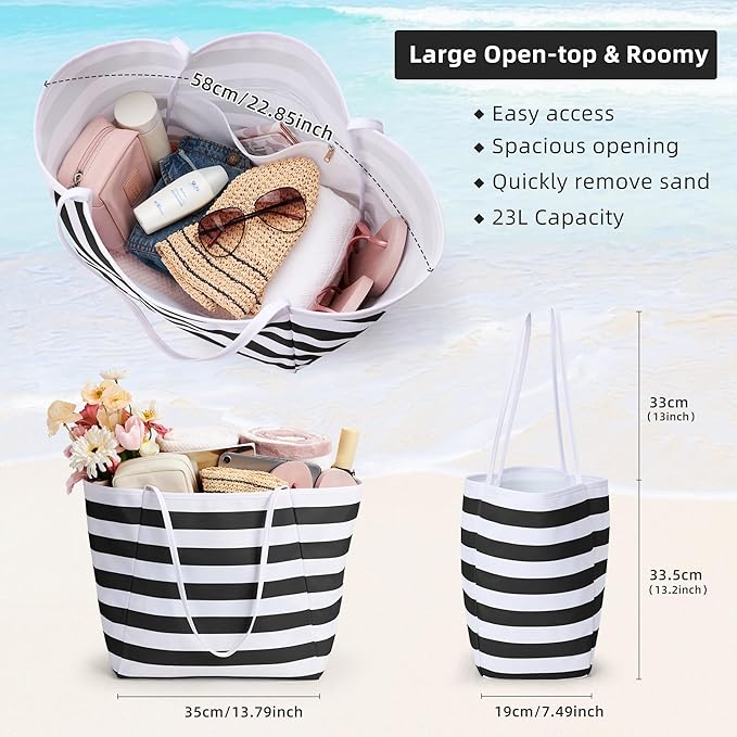 KALIDI Beach Tote Bag Women Large Waterproof Sandproof Shoulder Handbag Packable Grocery Bag Hobo Purse for Picnic Vacation