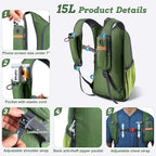 BECOJADDE 15L Small Hiking Backpack for Men Women Foldable Packable Back Pack Ultralight Hiking Daypack for Travel Camping Outdoor, Olive Green