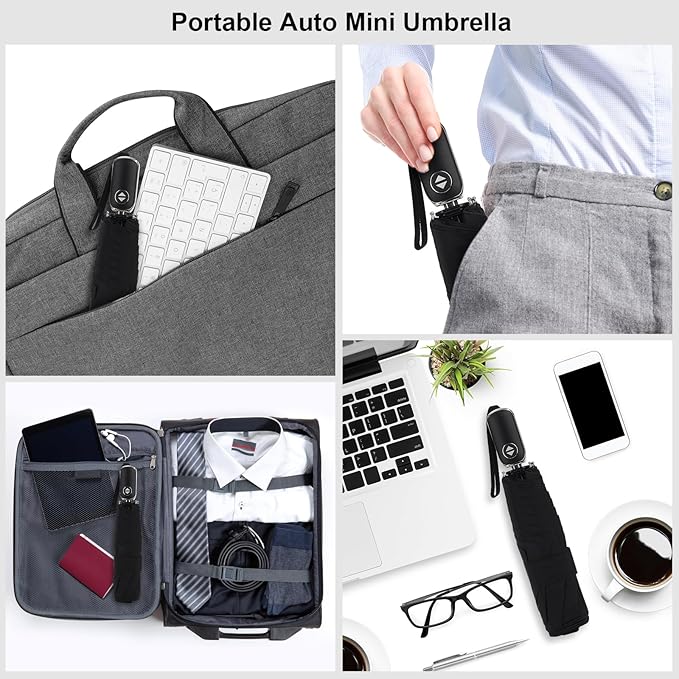 Compact Travel Umbrella for Purse - Flat Handle, Waterproof for Light Rain