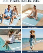 LANE LINEN Beach Towel 2 Pack, Oversized Beach Towel 39"x71", Lightweight Beach Essentials for Women, Large Pool Towel, Absorbent & Quick Dry, Sand Free Beach Towel - Aqua