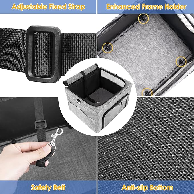 SlowTon Dog Booster Car Seat, Reinforce Metal Frame Safe Pet Car Seat with Seatbelt & Waterproof Pee Pad & Top Cover | Portable Collapsible Puppy Carrier Bag | for Small Medium Dogs Cats up to 15lbs