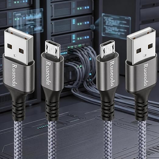 6ft Micro USB Cable 2-Pack, Heavy Duty Pet-Proof Braided Android Charger Cord, Fast Charging Wire with 25000+ Bend Lifespan for PS4 Controller, Kindle & Legacy Tech (Space Grey)