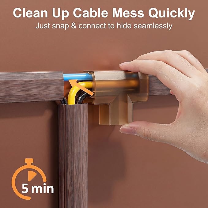Yecaye TV Cord Hider, 125in Cord Cover, Large Cable Hider, Wire Covers for 4 Cords, Cable Raceway Wire Hider, Wire Hiders for TV on Wall, Cable Cover Cord Concealer, W1.18in H0.6in, Cherry