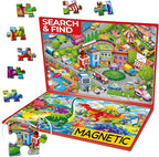 QUOKKA Magnetic Puzzles for Kids Ages 4-6 – 100 PCS Magnetic Puzzle Book for Toddlers 3-5 – 2 Puzzles & 2 Spot The Difference Maps – Search & Find Travel Games – Activity Book Dinos & City Cars